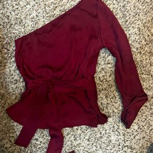 Elegant Satin Half Shoulder Maroon Top
